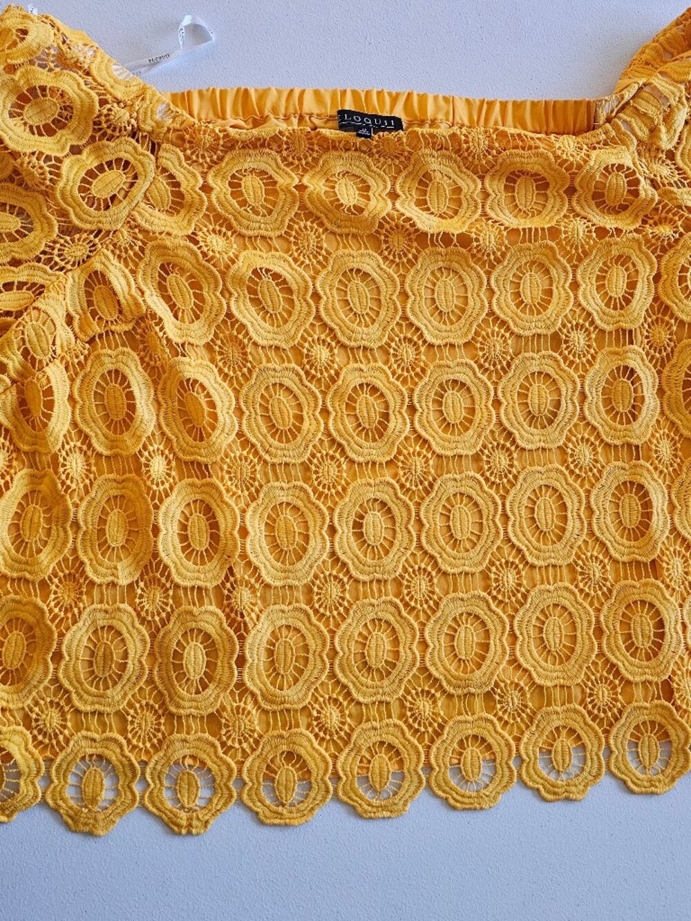 Eloquii Yellow Lace Crochet See-through Cropped Top | Size: 24W | Short Sleeved
